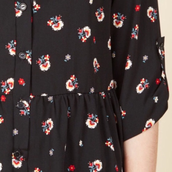 ModCloth Black Floral 3/4 Sleeve Top/Blouse - Picture 3 of 5